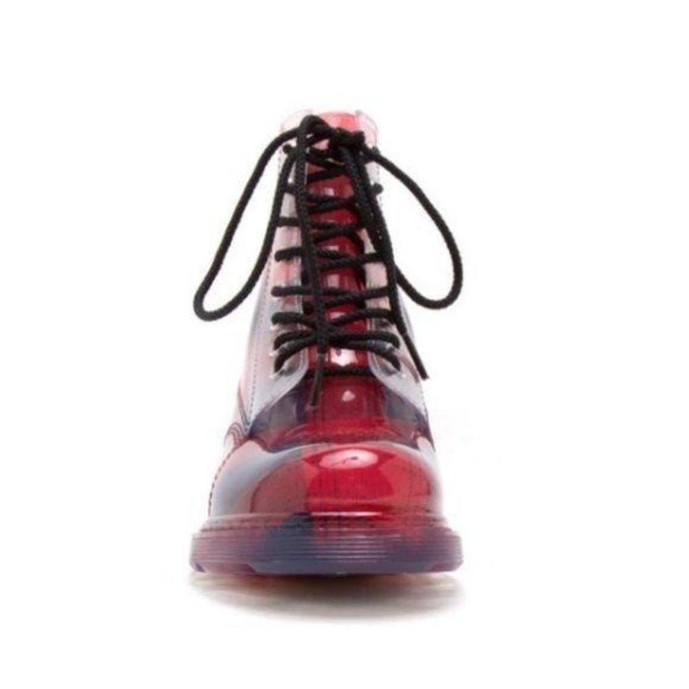 !! NEW !! Plaid Lace Up Combat Style Rain Boots - Picture 5 of 11